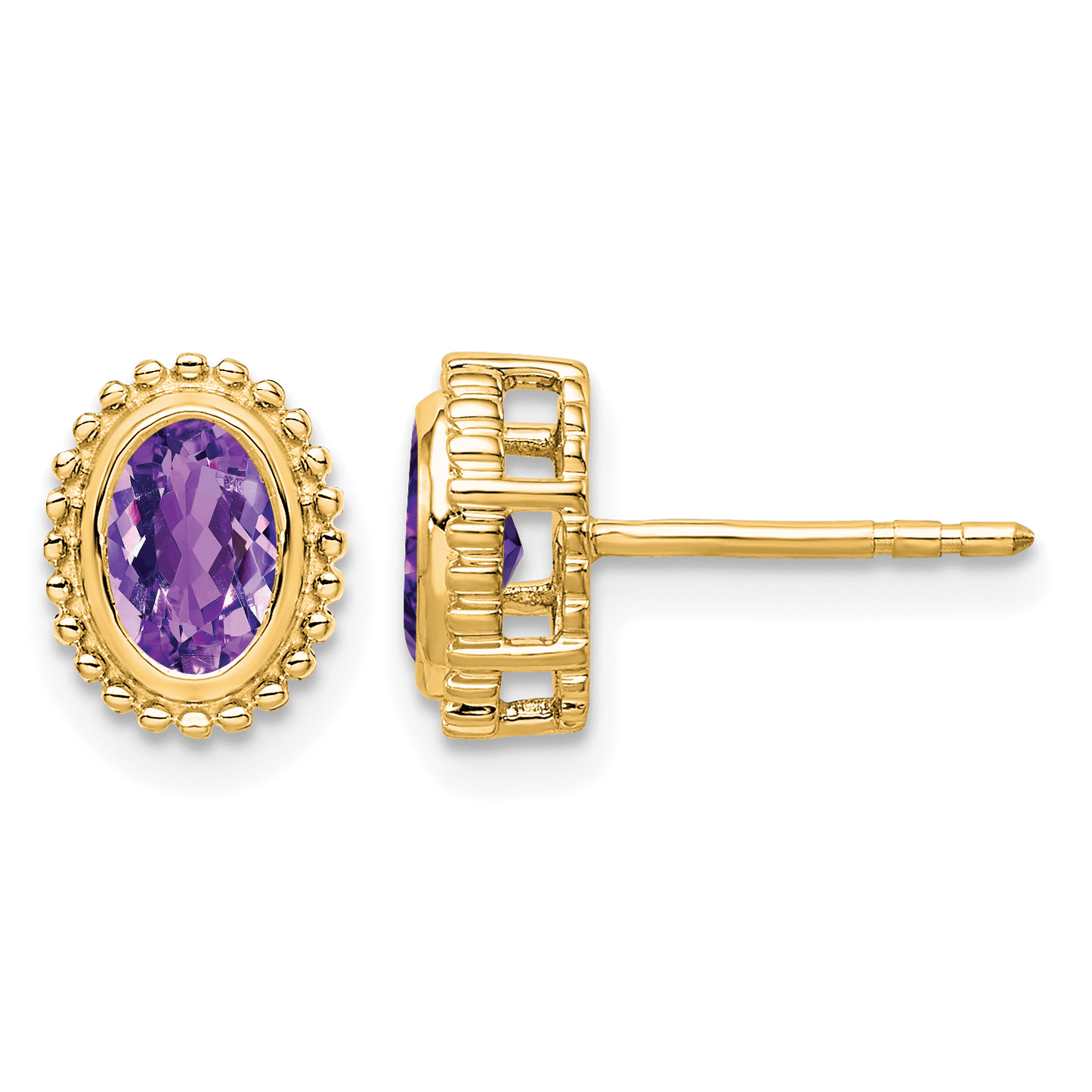 14k Oval Amethyst Post Earrings (EM7202-AM-Y)