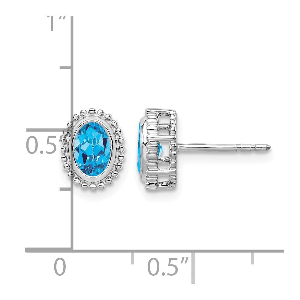 10k White Gold Oval Blue Topaz Post Earrings (EM7202-BT-1W)
