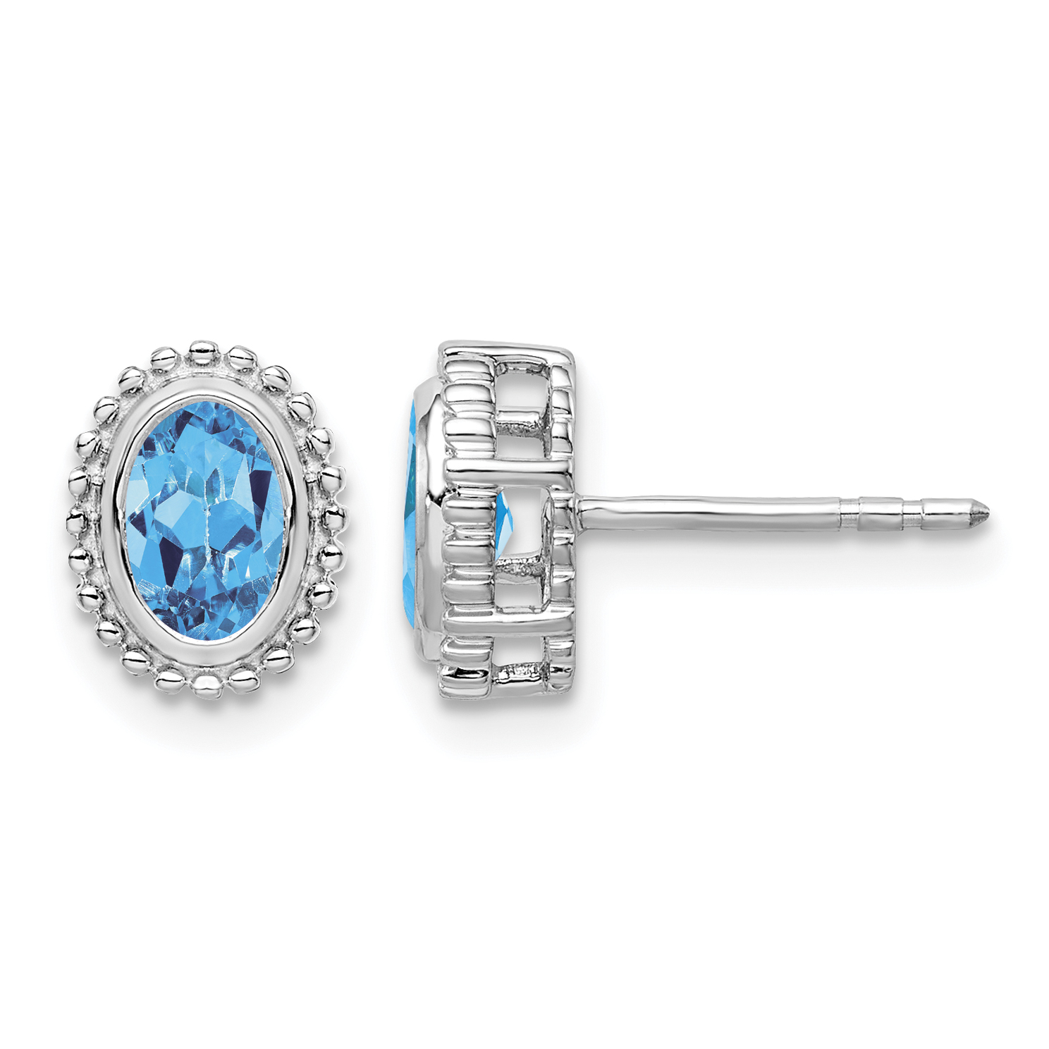 10k White Gold Oval Blue Topaz Post Earrings (EM7202-BT-1W)