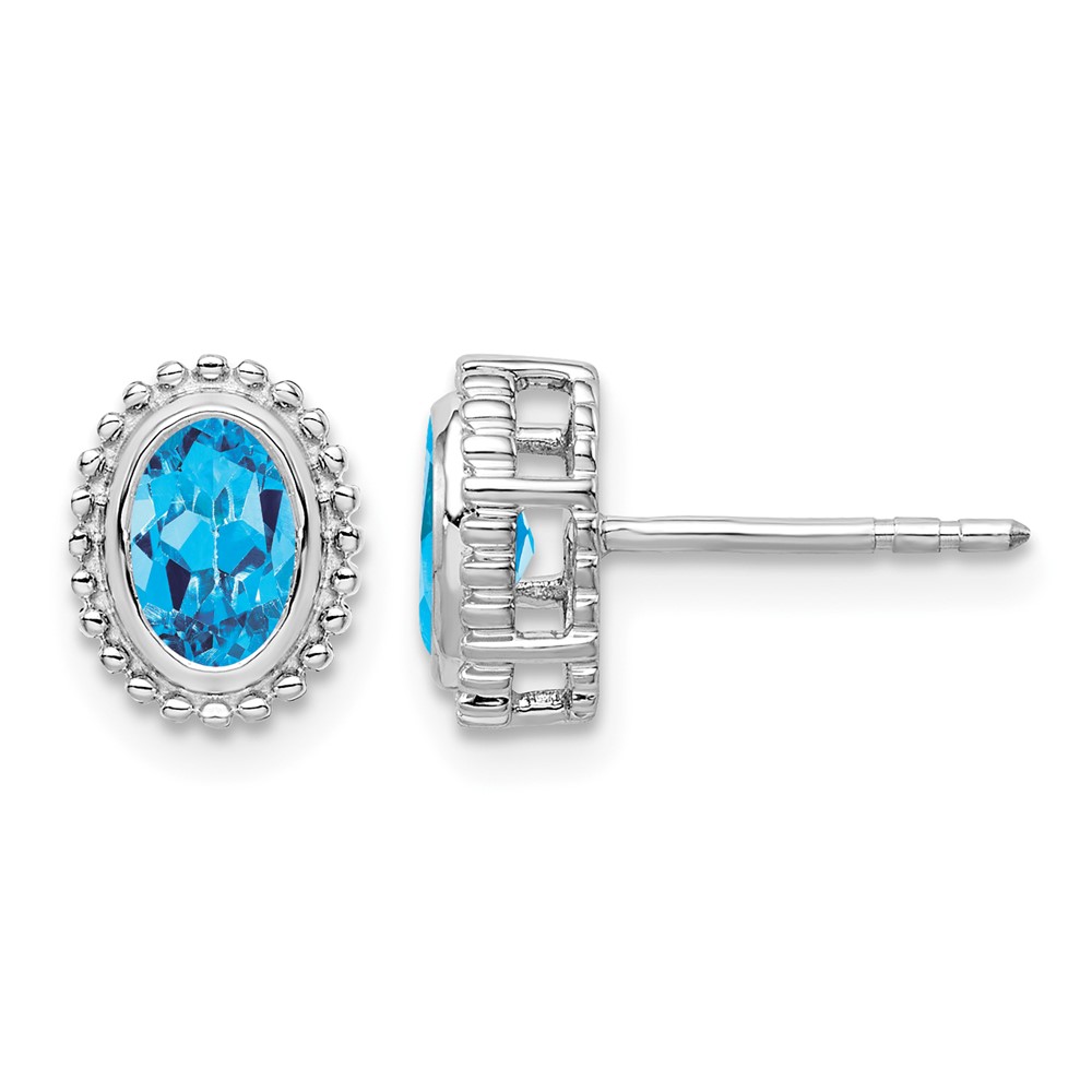 10k White Gold Oval Blue Topaz Post Earrings (EM7202-BT-1W)
