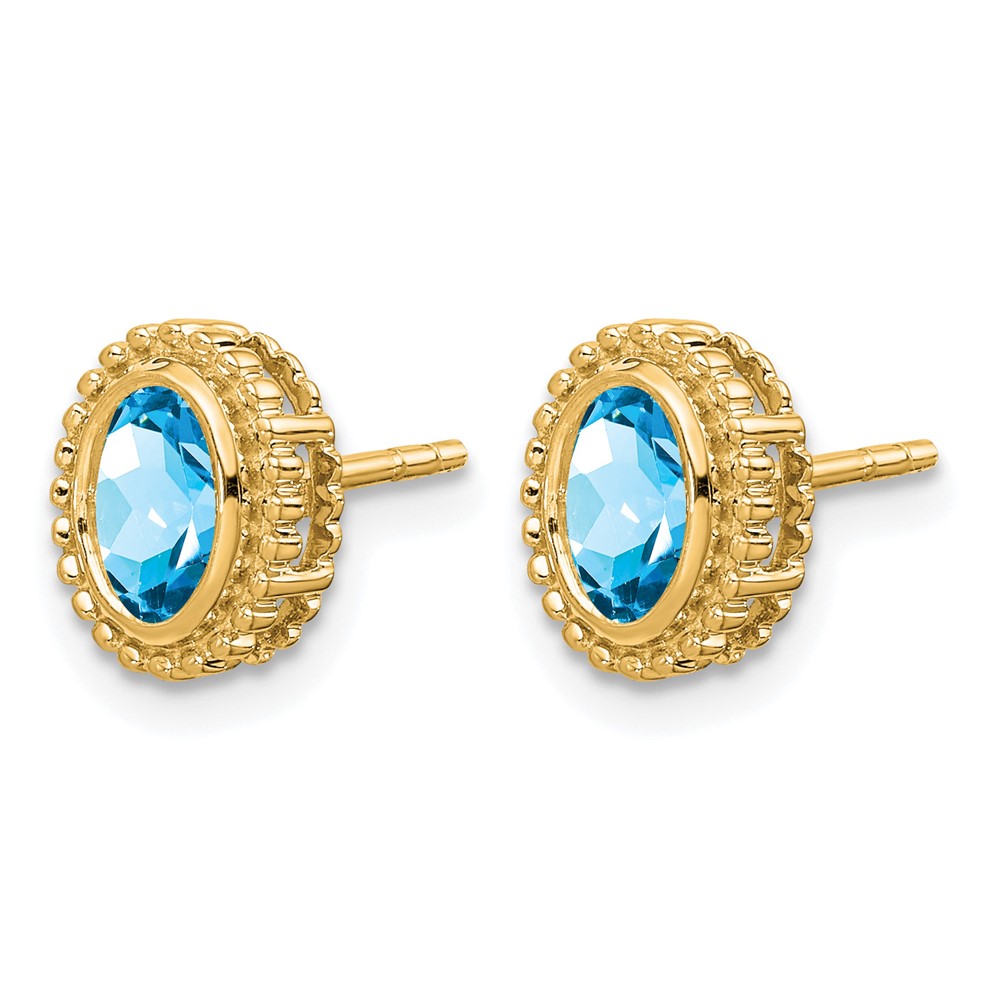 14k Oval Blue Topaz Post Earrings (EM7202-BT-Y)