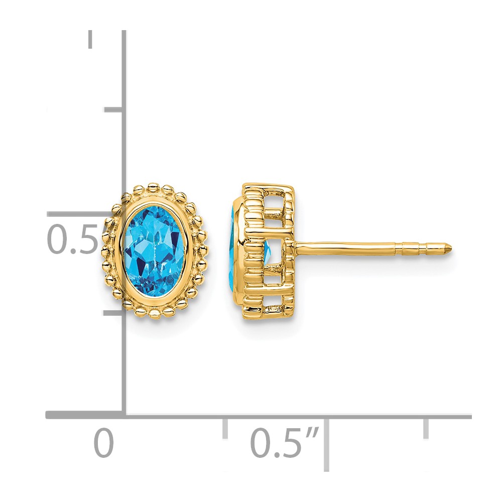 14k Oval Blue Topaz Post Earrings (EM7202-BT-Y)