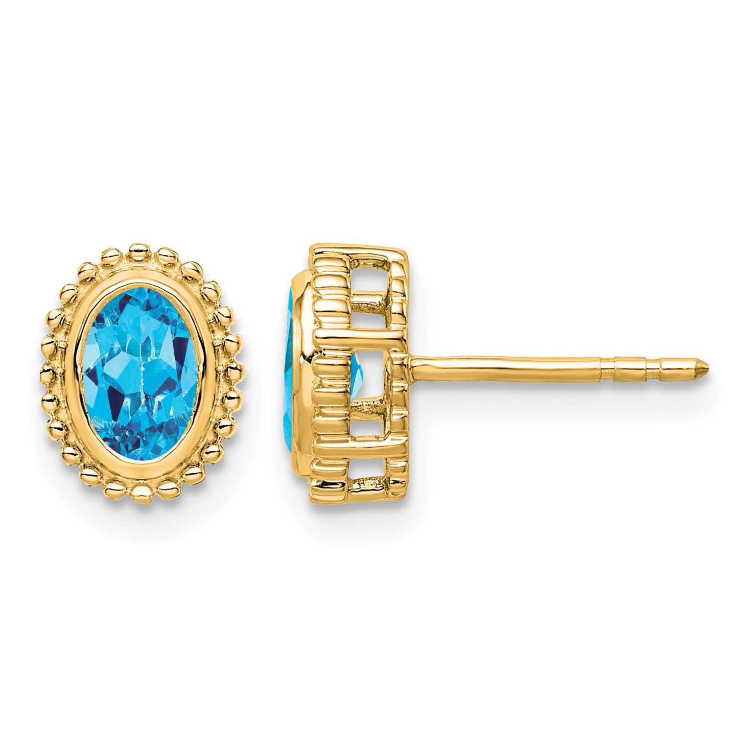 14k Oval Blue Topaz Post Earrings (EM7202-BT-Y)