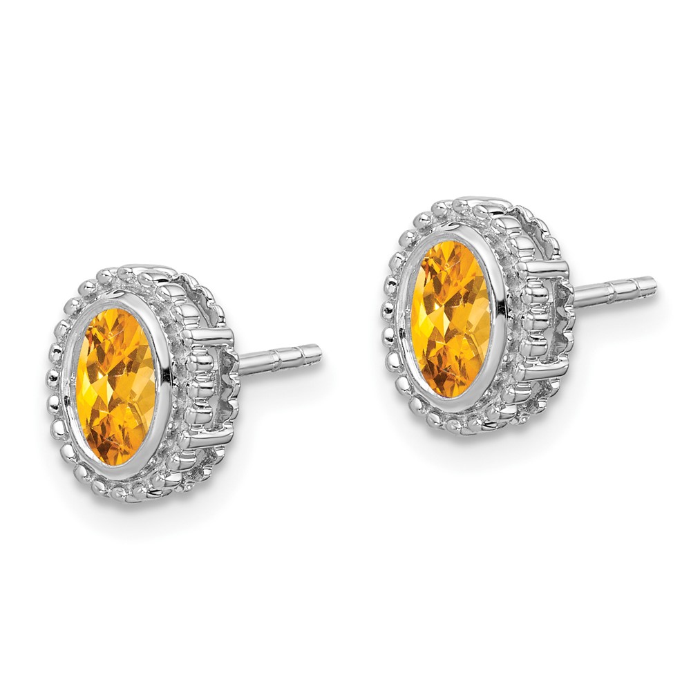 10k White Gold Oval Citrine Post Earrings (EM7202-CI-1W)
