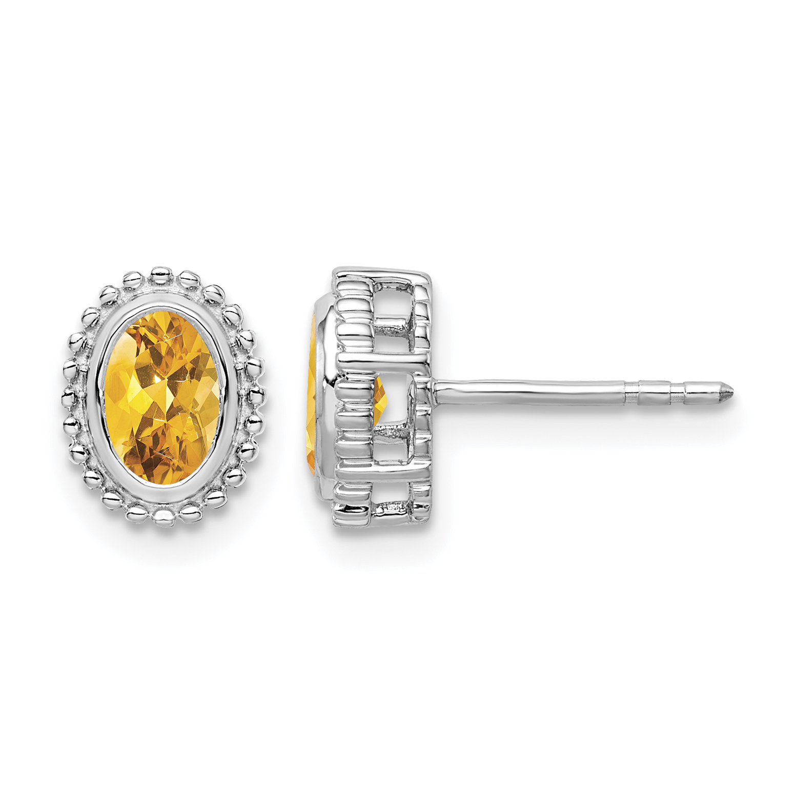 10k White Gold Oval Citrine Post Earrings (EM7202-CI-1W)