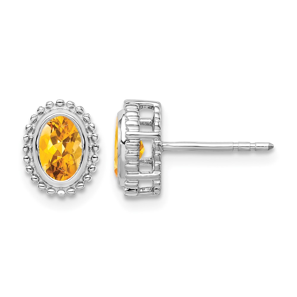 10k White Gold Oval Citrine Post Earrings (EM7202-CI-1W)