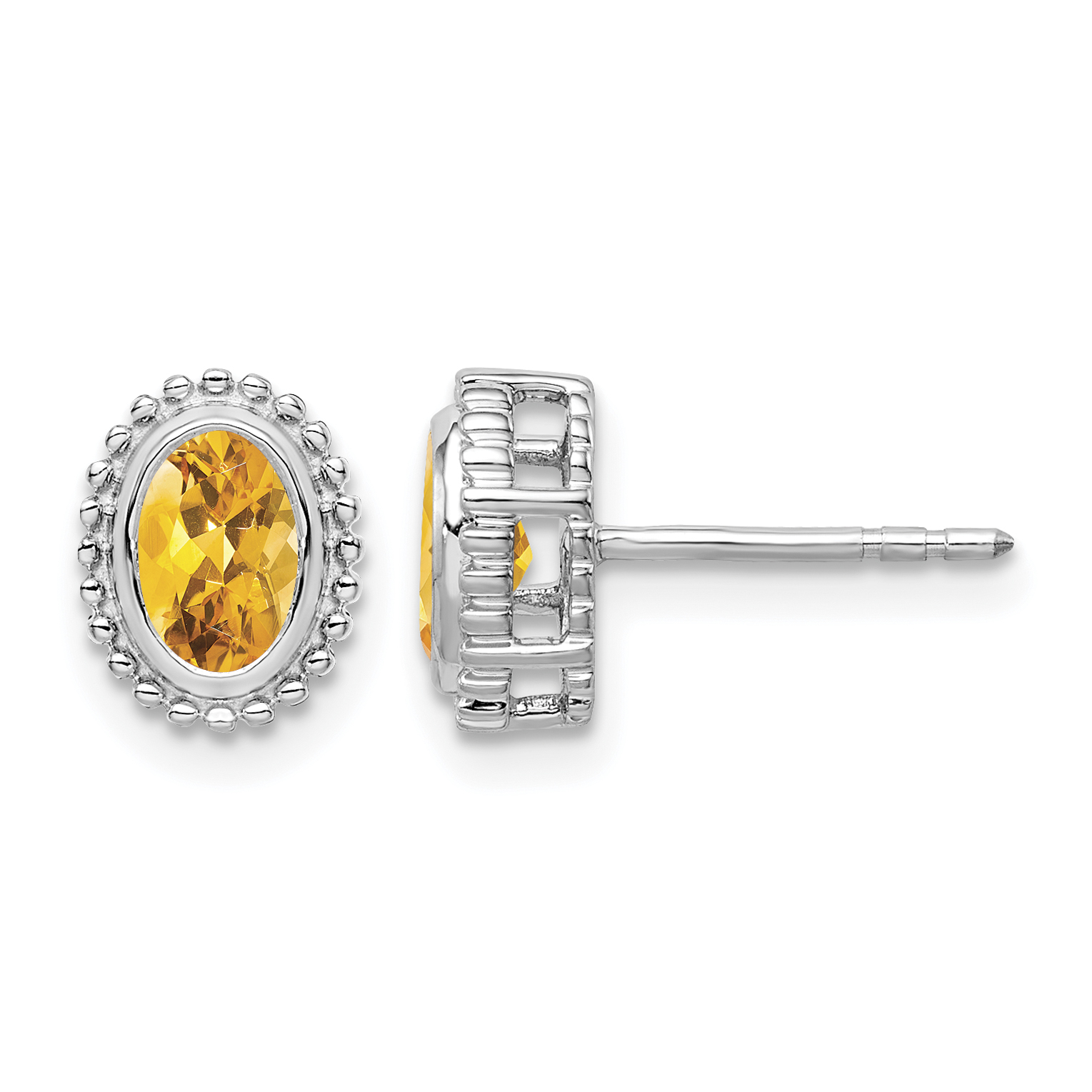 14k White Gold Oval Citrine Post Earrings (EM7202-CI-W)