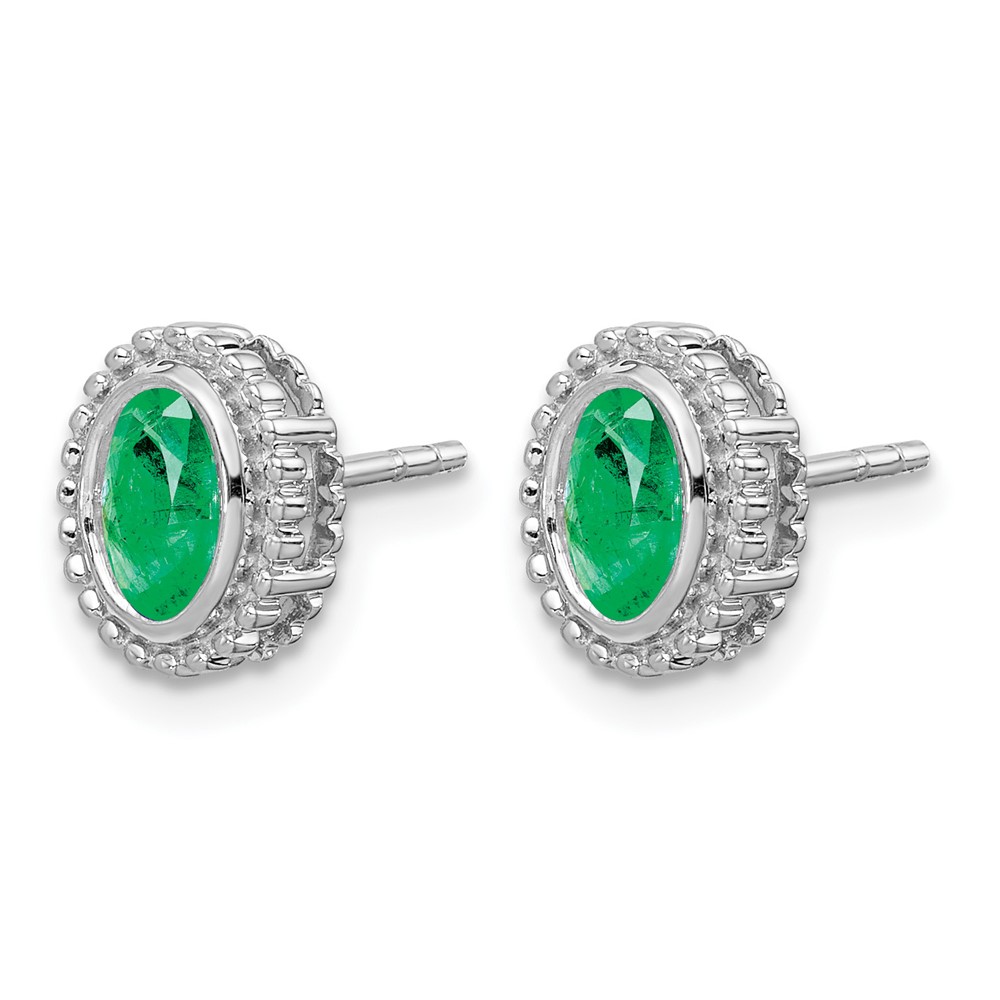 14k White Gold Oval Emerald Post Earrings (EM7202-EM-W)