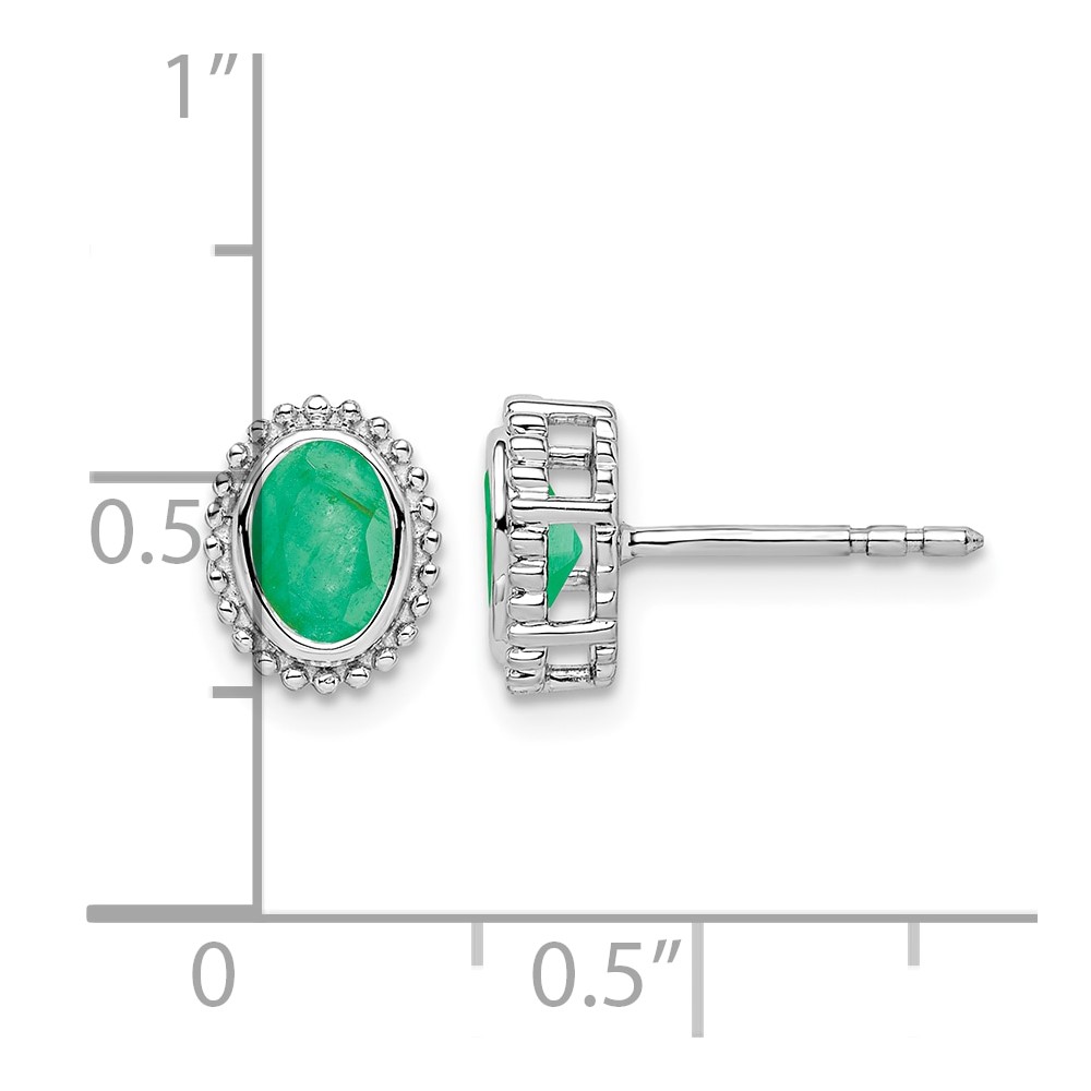 14k White Gold Oval Emerald Post Earrings (EM7202-EM-W)