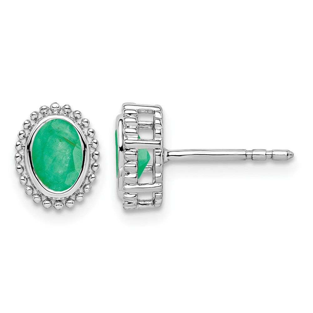 14k White Gold Oval Emerald Post Earrings (EM7202-EM-W)