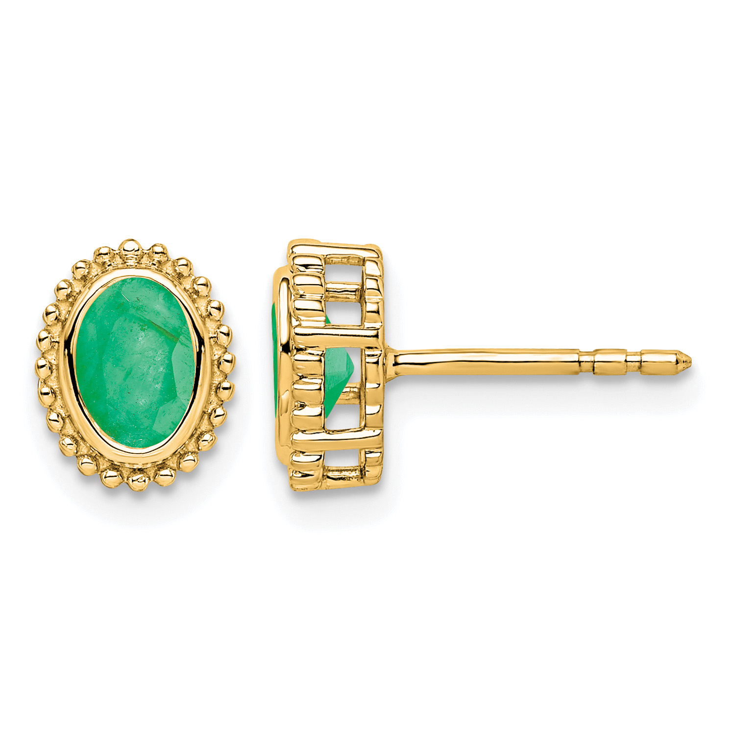 14k Oval Emerald Post Earrings (EM7202-EM-Y)