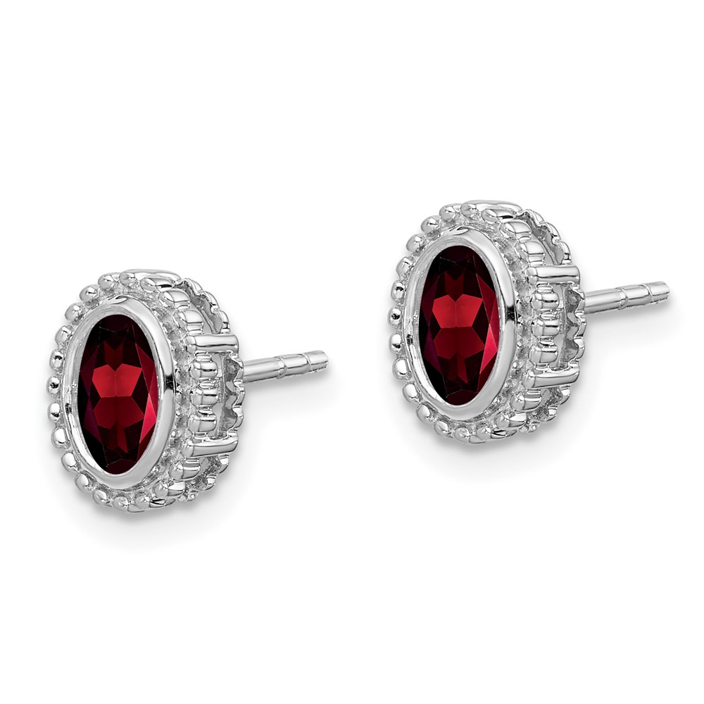 10k White Gold Oval Garnet Post Earrings (EM7202-GA-1W)