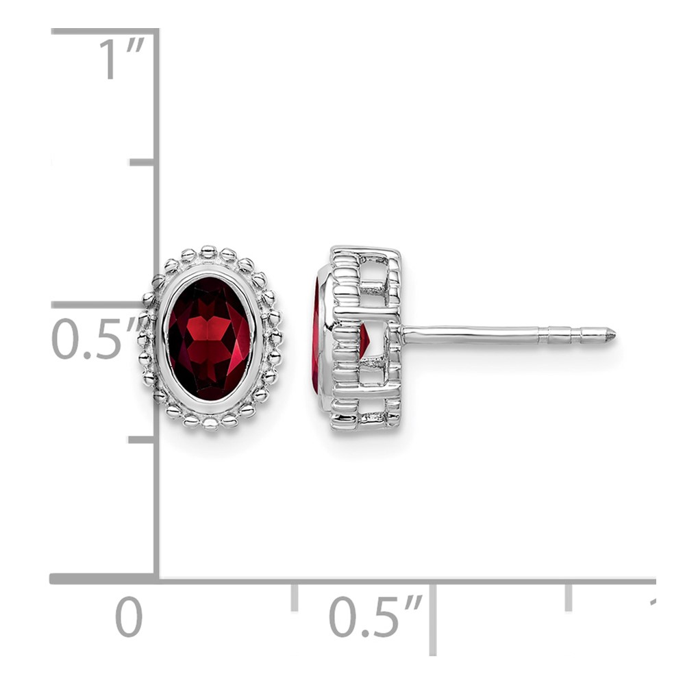 10k White Gold Oval Garnet Post Earrings (EM7202-GA-1W)