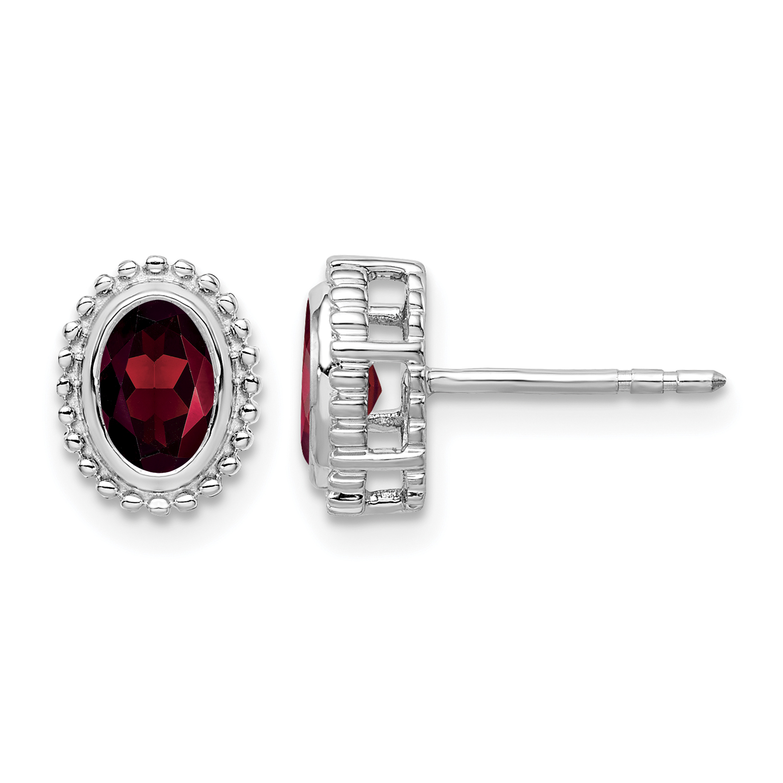 10k White Gold Oval Garnet Post Earrings (EM7202-GA-1W)