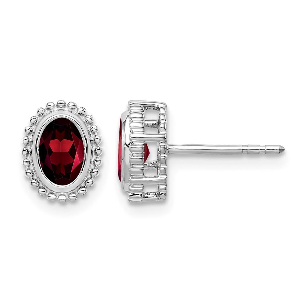 10k White Gold Oval Garnet Post Earrings (EM7202-GA-1W)
