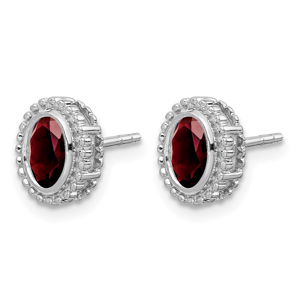 14k White Gold Oval Garnet Post Earrings (EM7202-GA-W)
