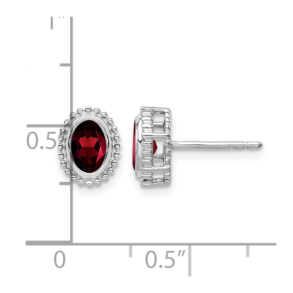 14k White Gold Oval Garnet Post Earrings (EM7202-GA-W)