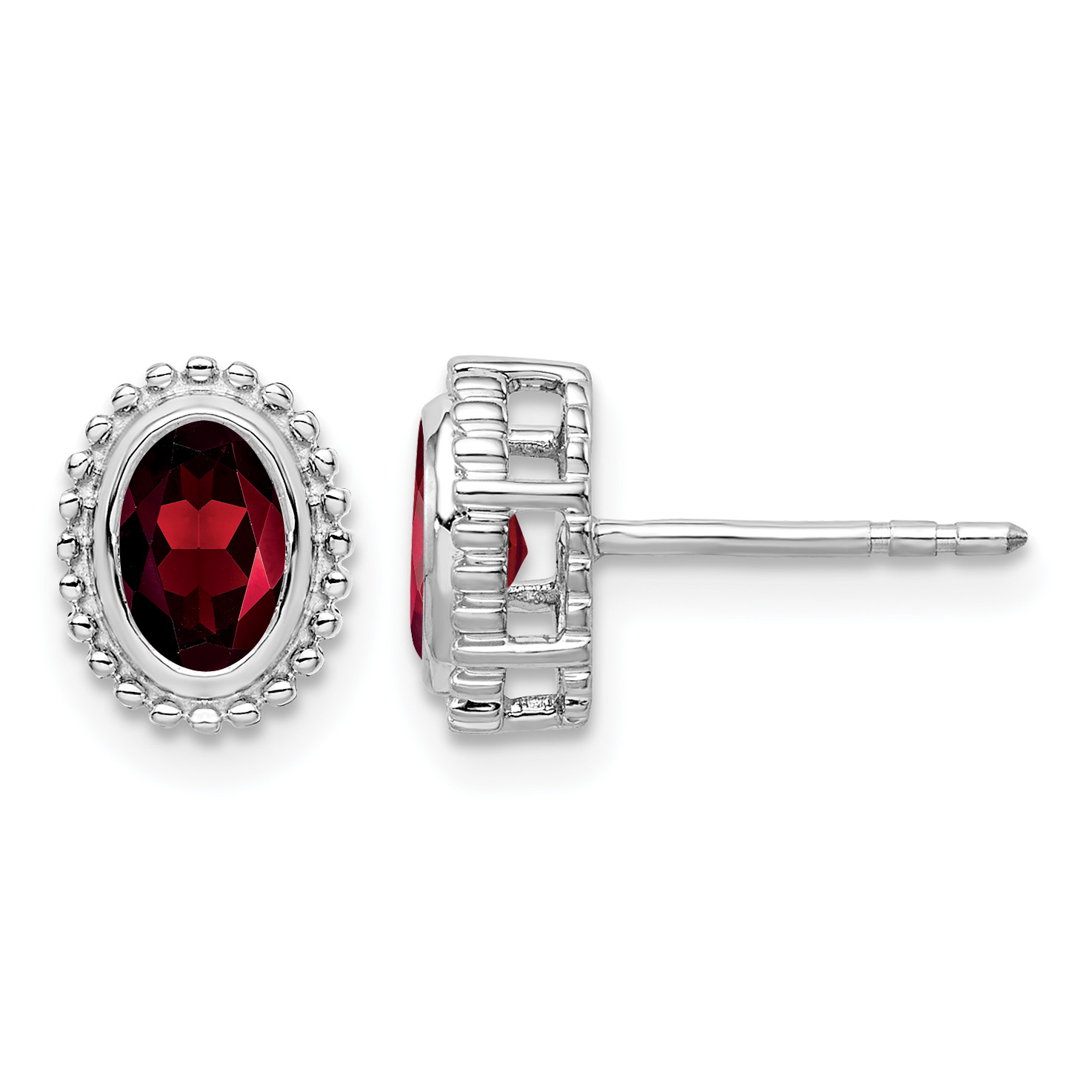 14k White Gold Oval Garnet Post Earrings (EM7202-GA-W)