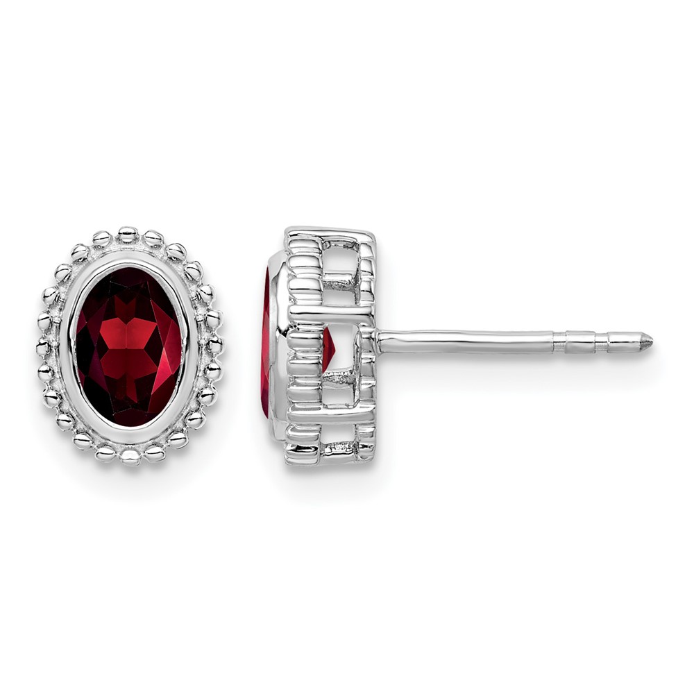 14k White Gold Oval Garnet Post Earrings (EM7202-GA-W)