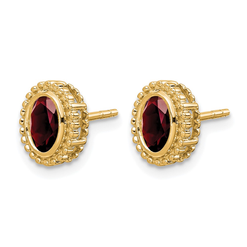 14k Oval Garnet Post Earrings (EM7202-GA-Y)