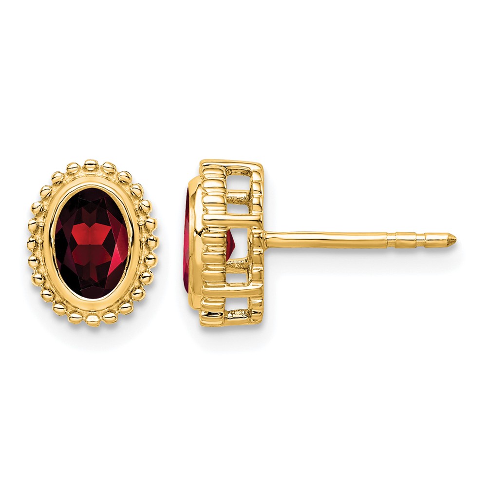 14k Oval Garnet Post Earrings (EM7202-GA-Y)