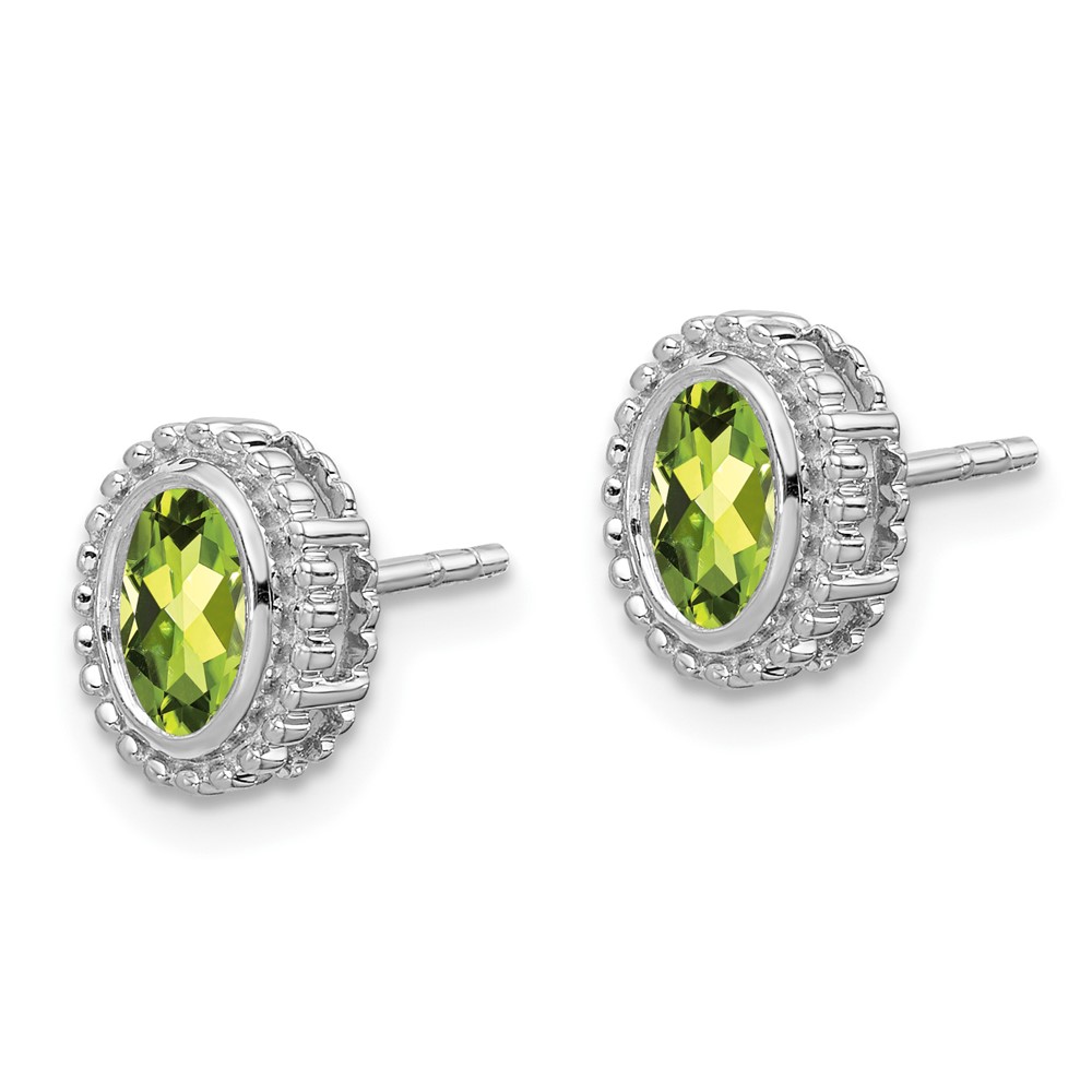 10k White Gold Oval Peridot Post Earrings (EM7202-PE-1W)