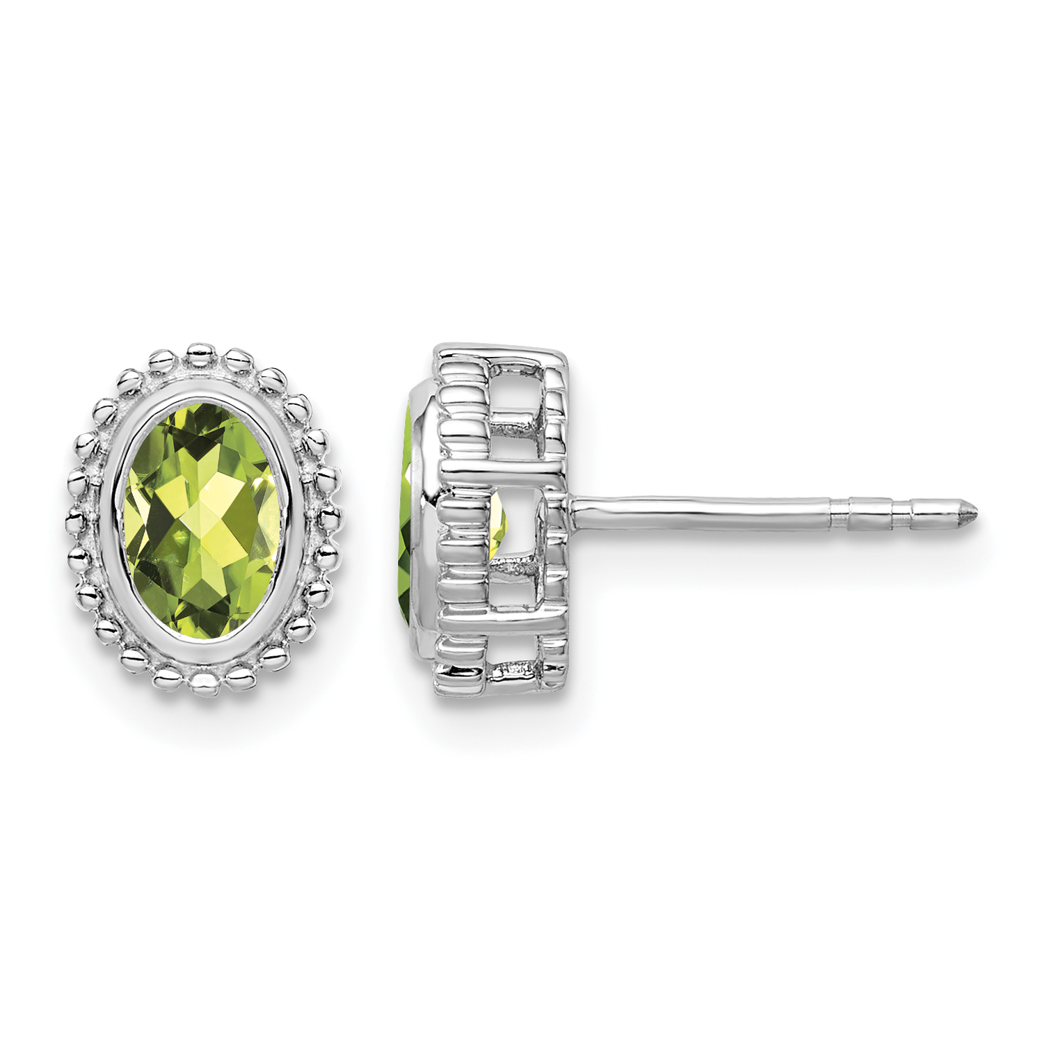 10k White Gold Oval Peridot Post Earrings (EM7202-PE-1W)