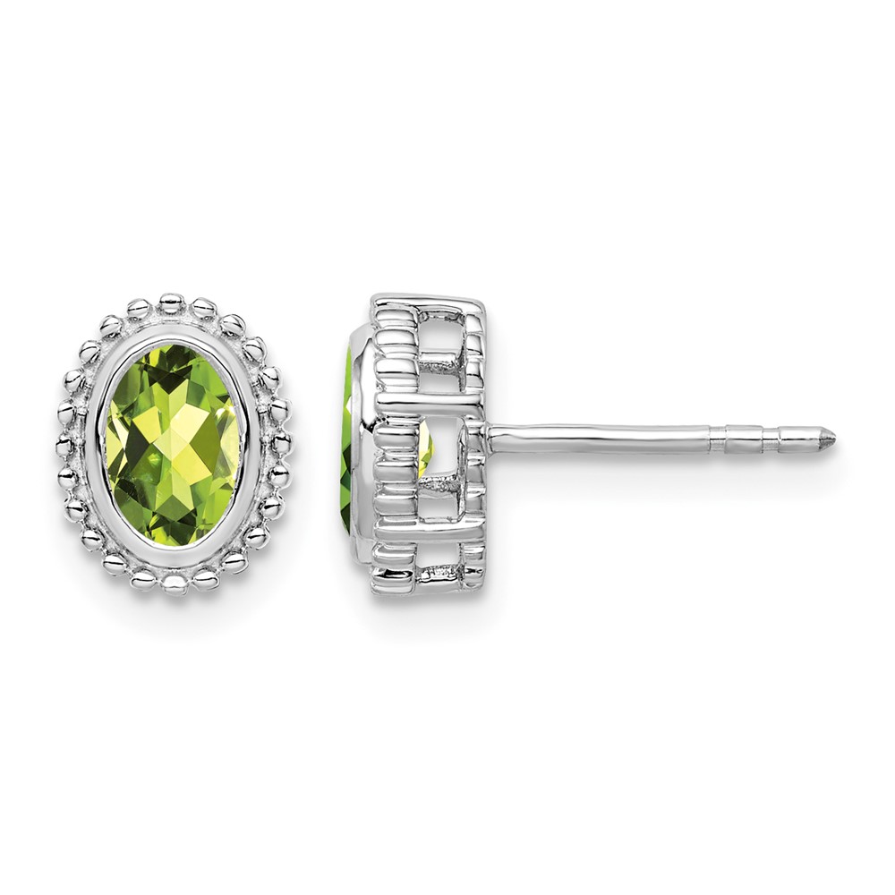 10k White Gold Oval Peridot Post Earrings (EM7202-PE-1W)