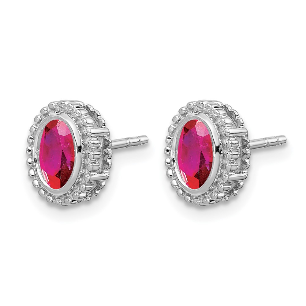 14k White Gold Oval Ruby Post Earrings (EM7202-RU-W)