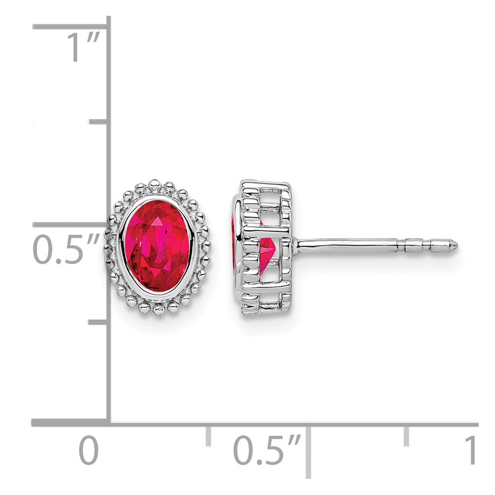 14k White Gold Oval Ruby Post Earrings (EM7202-RU-W)