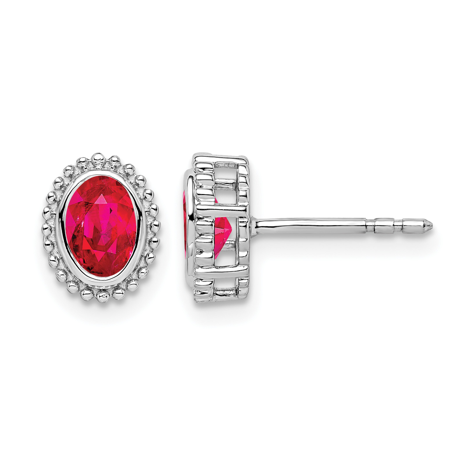 14k White Gold Oval Ruby Post Earrings (EM7202-RU-W)