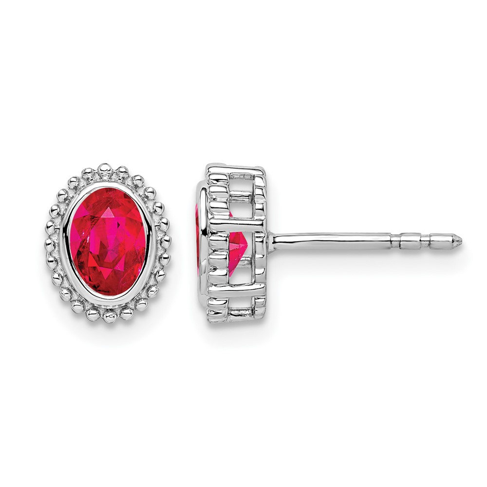 14k White Gold Oval Ruby Post Earrings (EM7202-RU-W)
