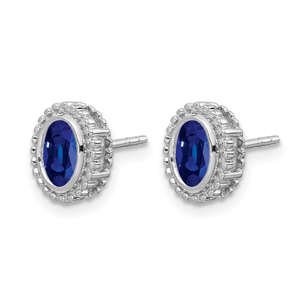 14k White Gold Oval Sapphire Post Earrings (EM7202-SA-W)