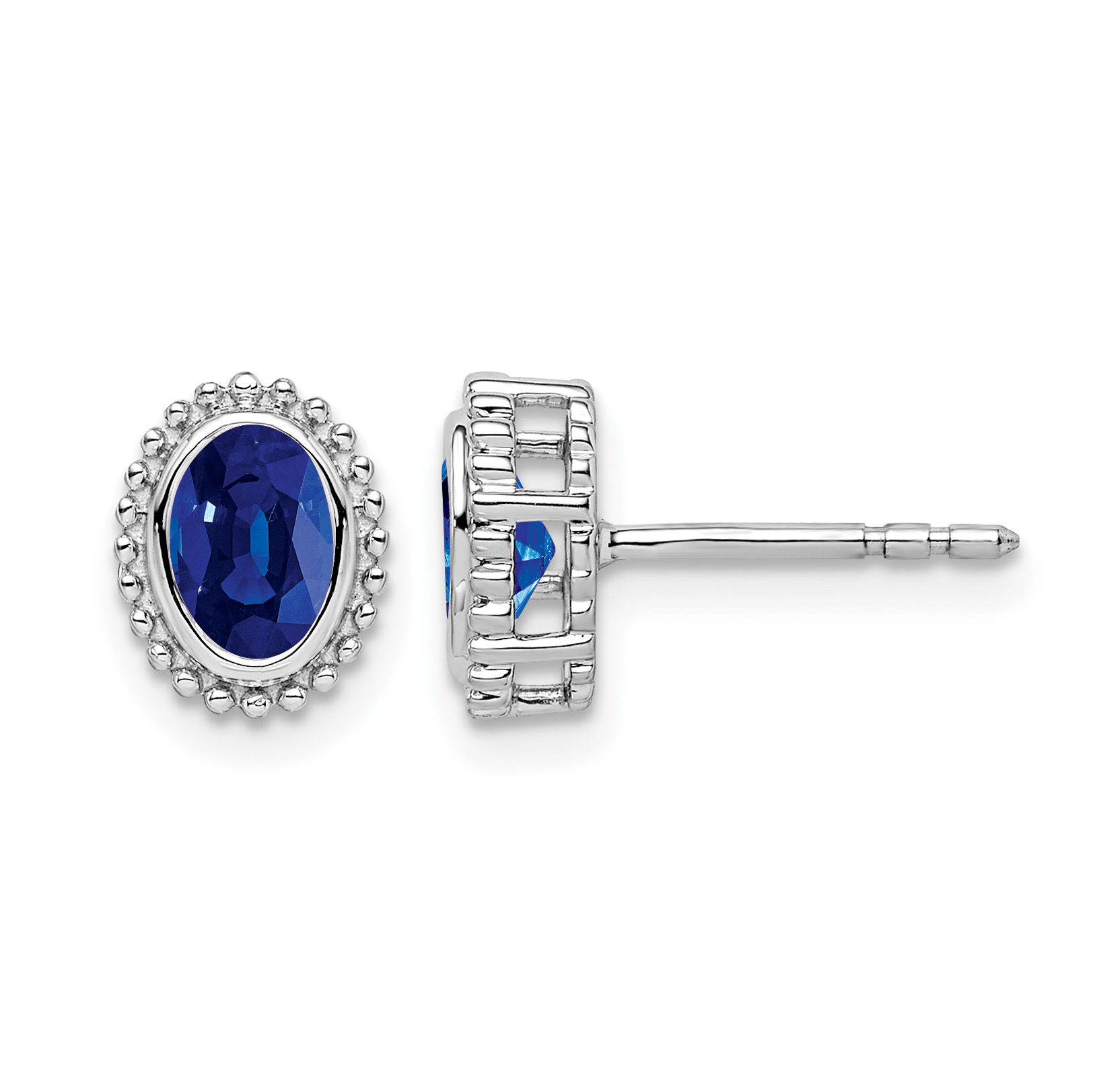 14k White Gold Oval Sapphire Post Earrings (EM7202-SA-W)