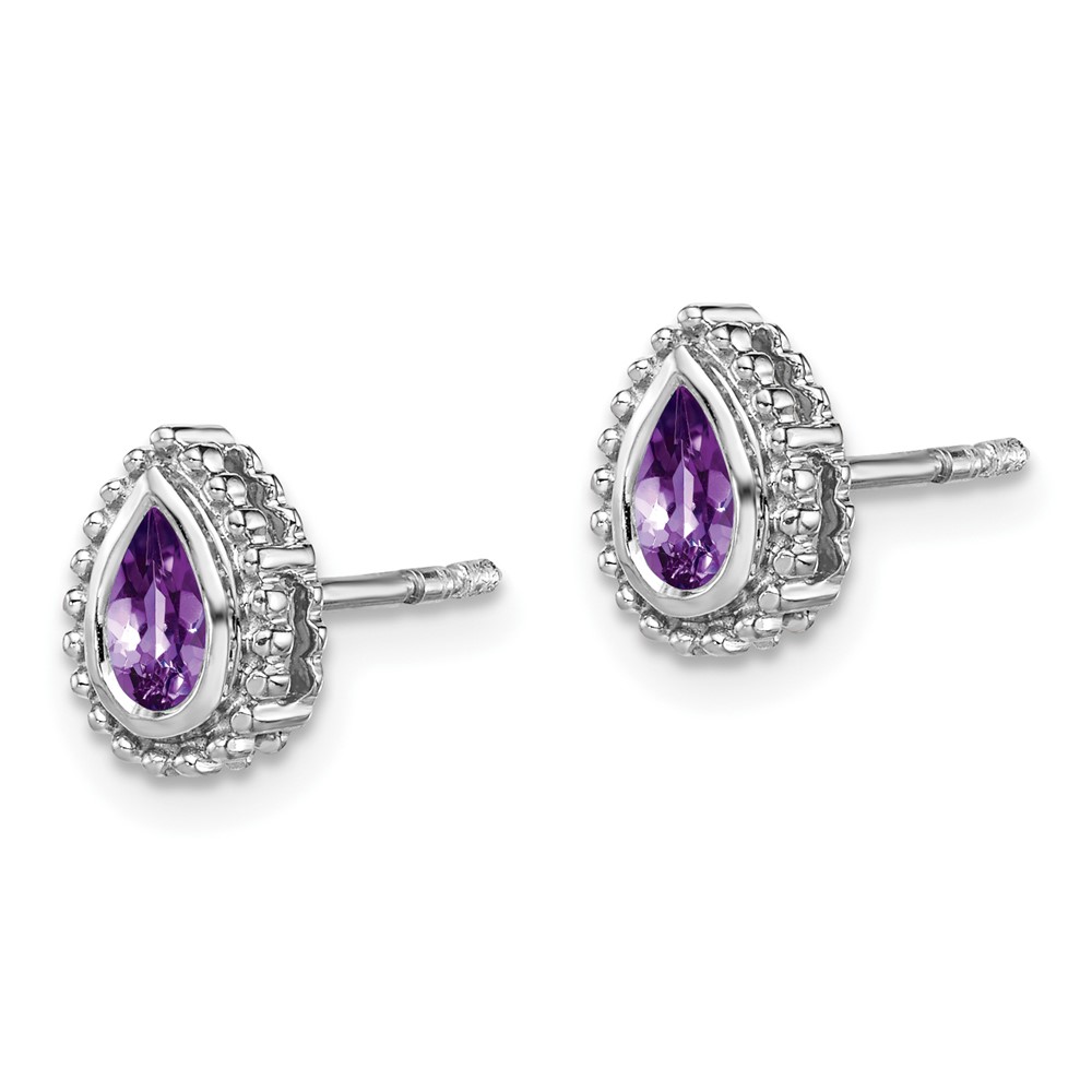 14k White Gold Pear Amethyst Post Earrings (EM7203-AM-W)
