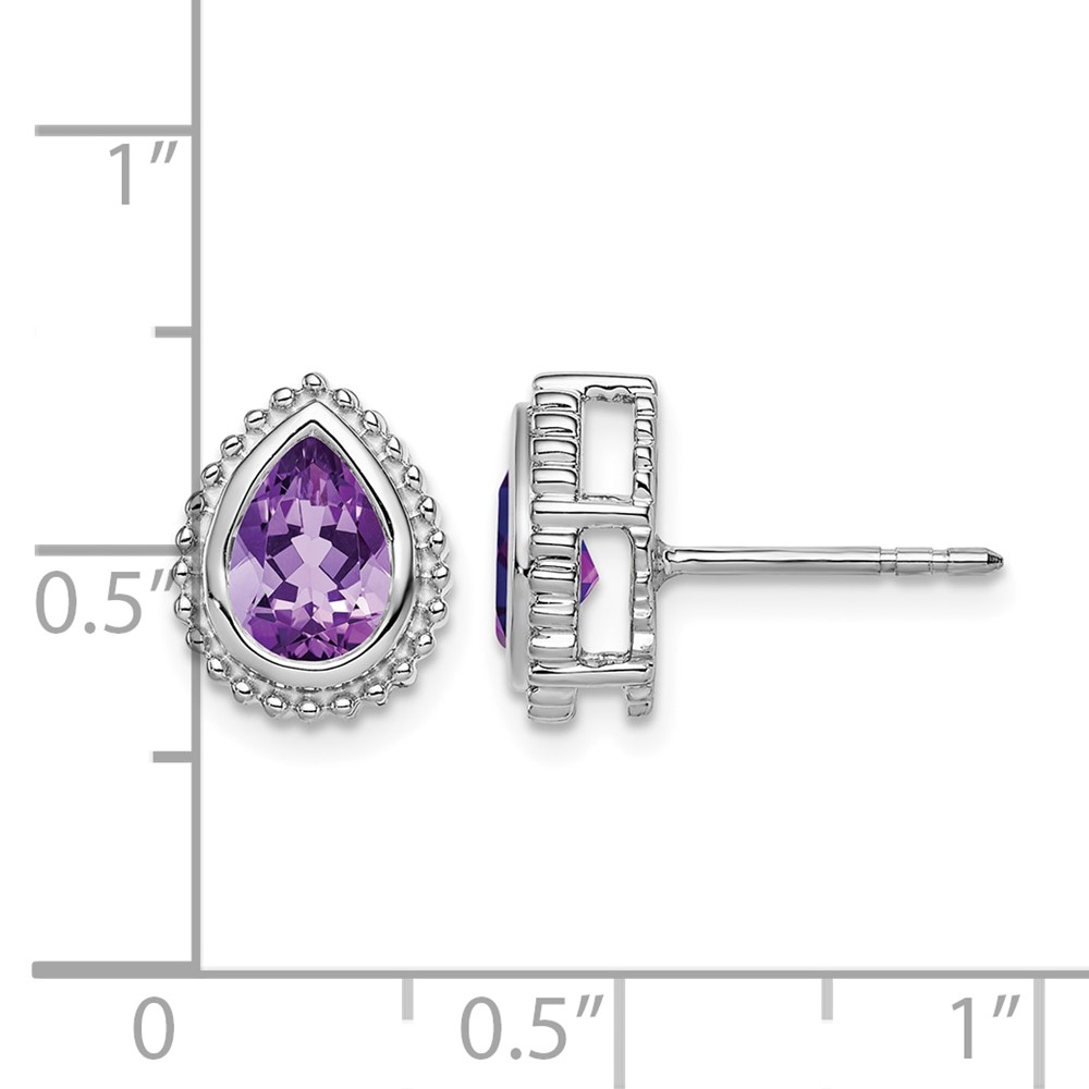 14k White Gold Pear Amethyst Post Earrings (EM7203-AM-W)