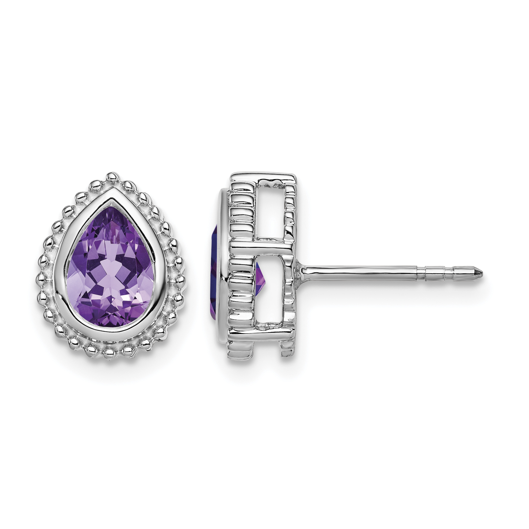 14k White Gold Pear Amethyst Post Earrings (EM7203-AM-W)