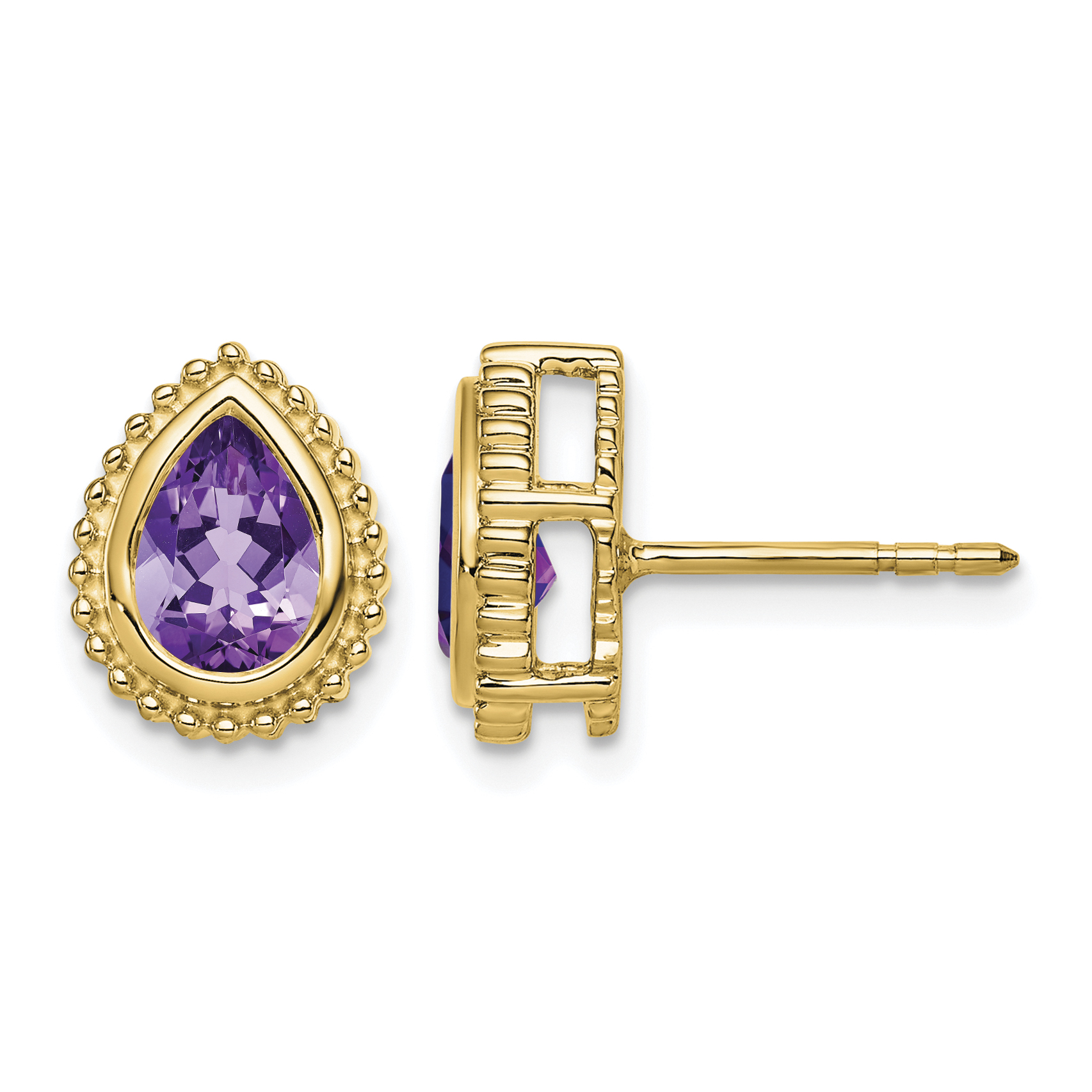 14k Pear Amethyst Post Earrings (EM7203-AM-Y)