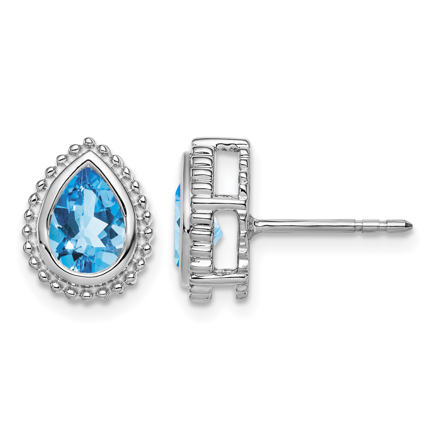 14k White Gold Pear Blue Topaz Post Earrings (EM7203-BT-W)