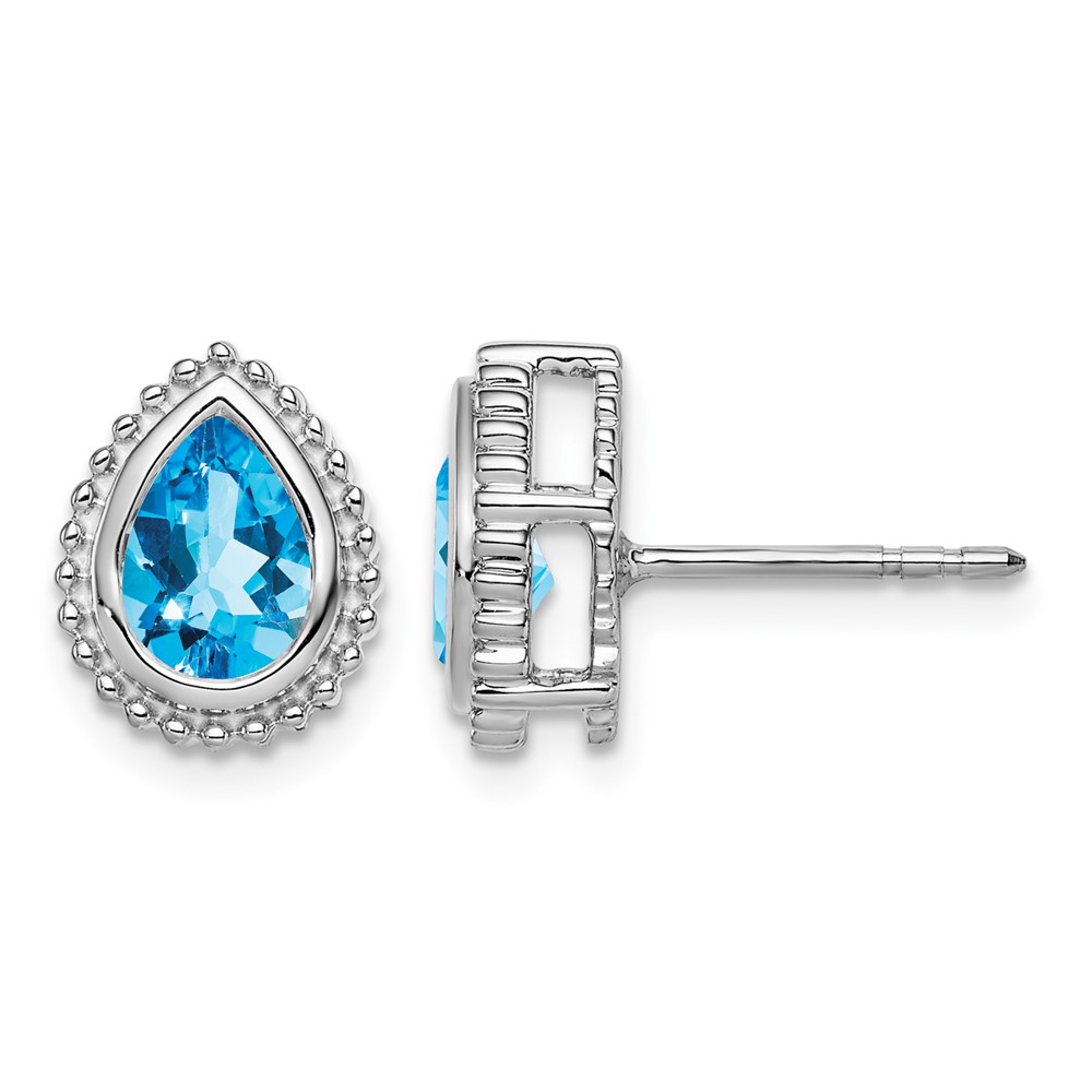 14k White Gold Pear Blue Topaz Post Earrings (EM7203-BT-W)