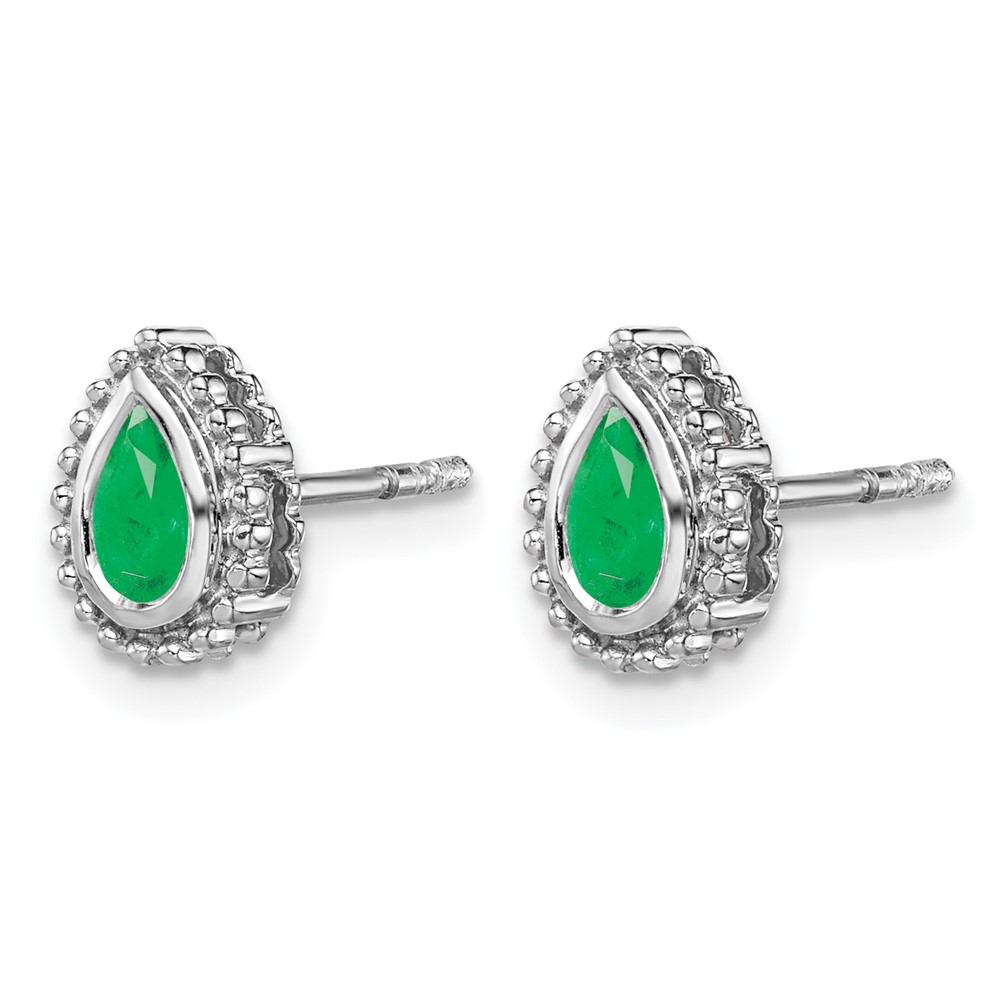14k White Gold Pear Emerald Post Earrings (EM7203-EM-W)