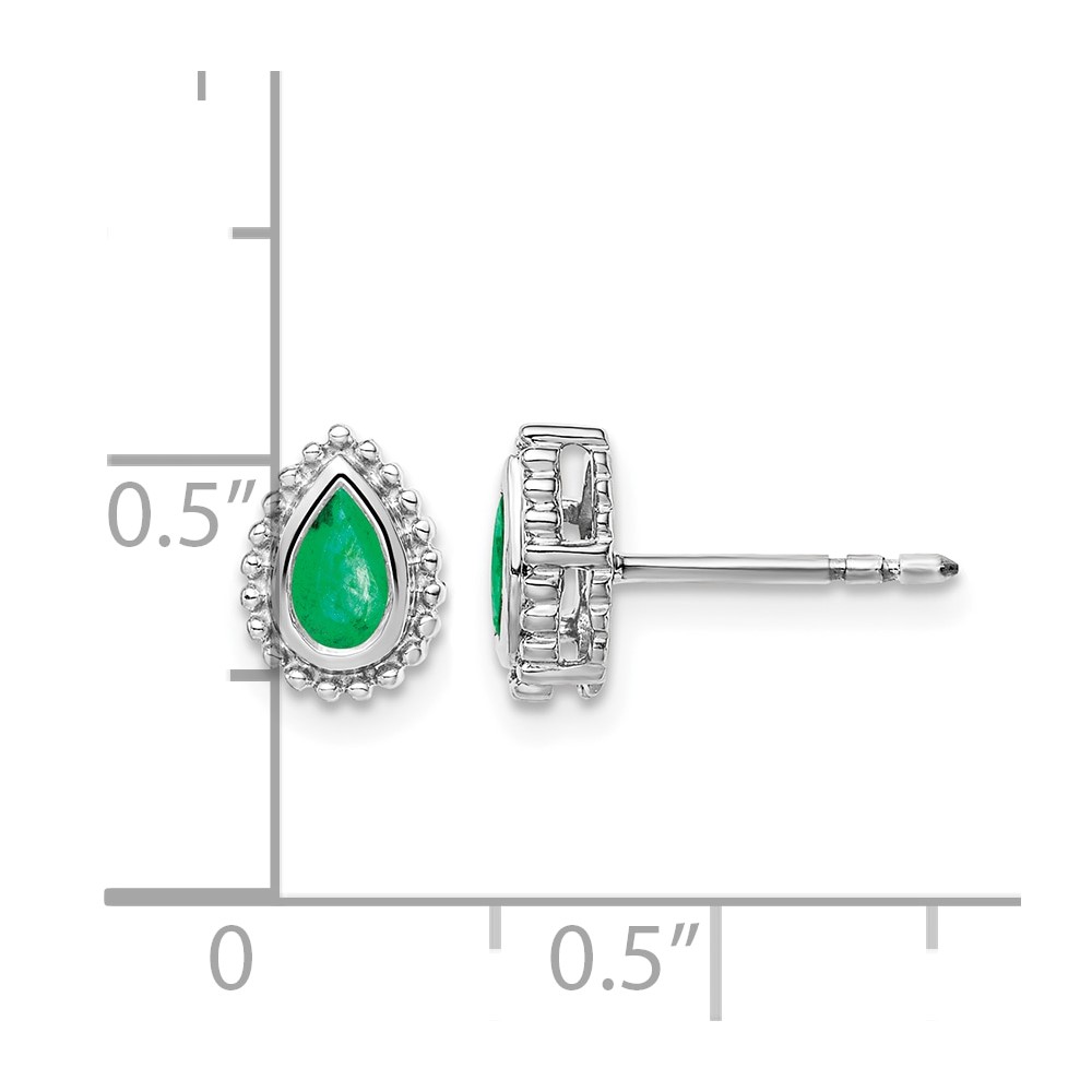 14k White Gold Pear Emerald Post Earrings (EM7203-EM-W)