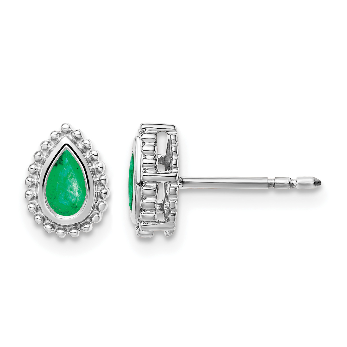 14k White Gold Pear Emerald Post Earrings (EM7203-EM-W)