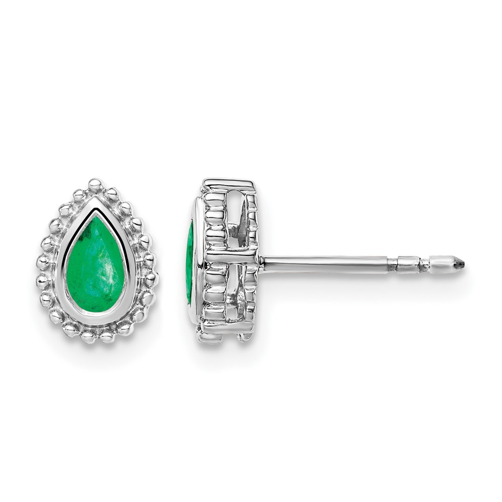 14k White Gold Pear Emerald Post Earrings (EM7203-EM-W)