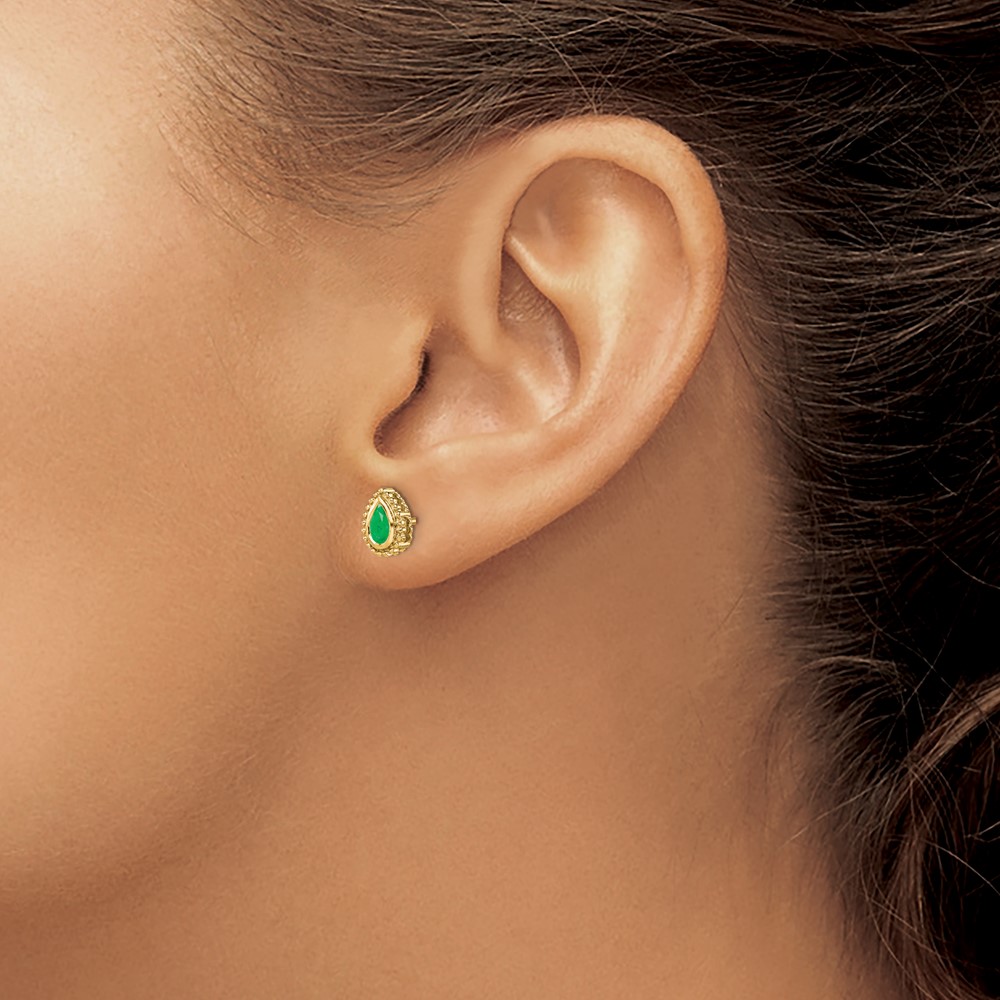 14k Pear Emerald Post Earrings (EM7203-EM-Y)