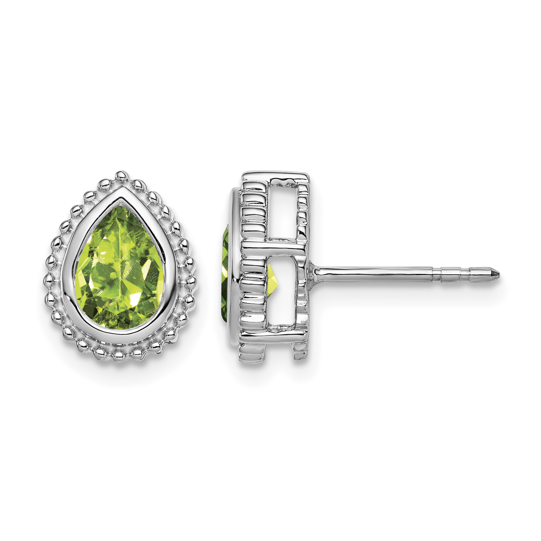 14k White Gold Pear Peridot Post Earrings (EM7203-PE-W)