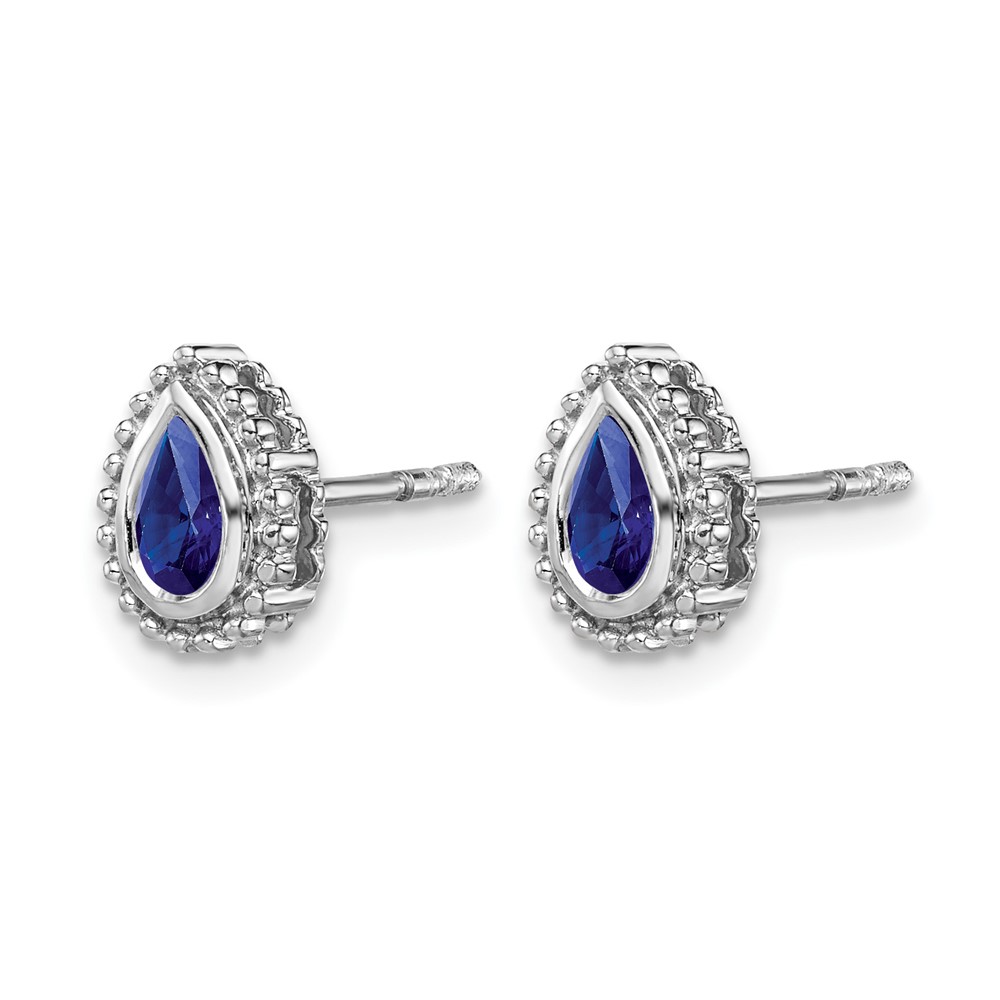 14k White Gold Pear Sapphire Post Earrings (EM7203-SA-W)