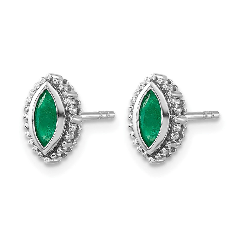 14k White Gold Marquise Emerald Post Earrings (EM7204-EM-W)