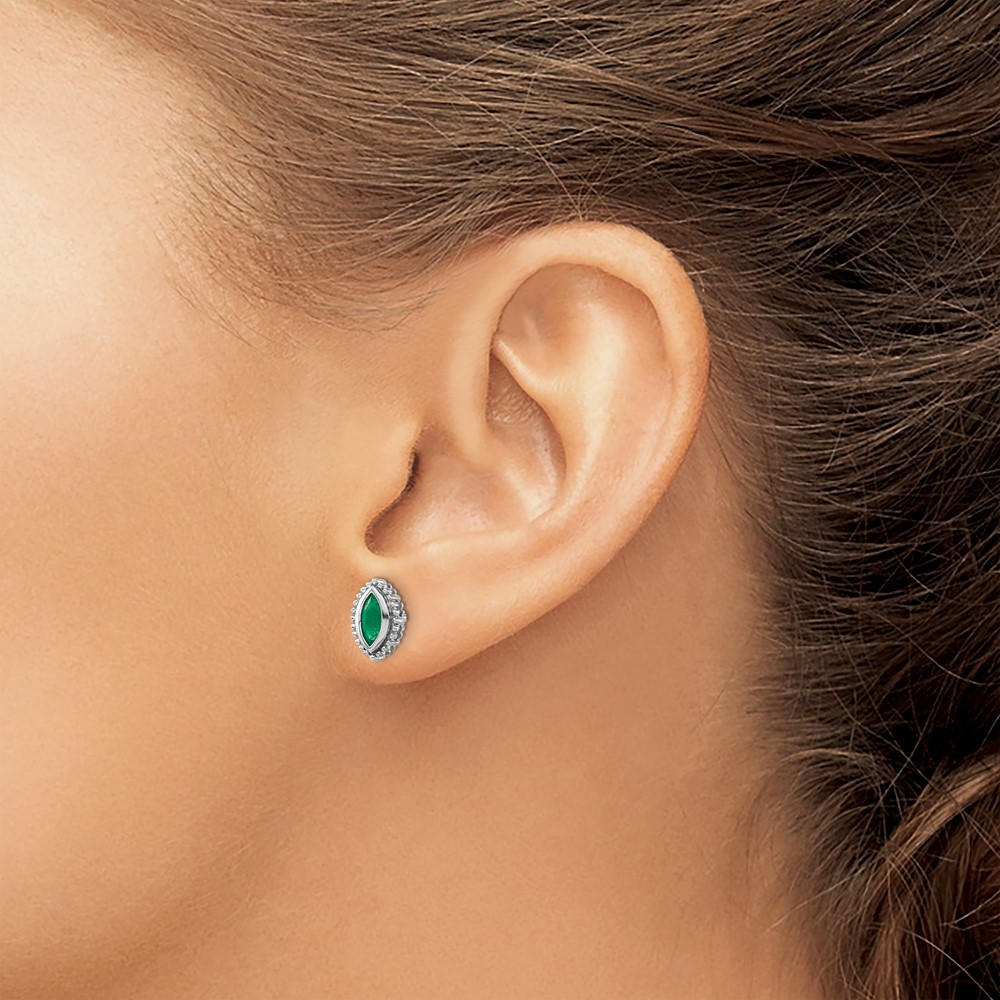 14k White Gold Marquise Emerald Post Earrings (EM7204-EM-W)