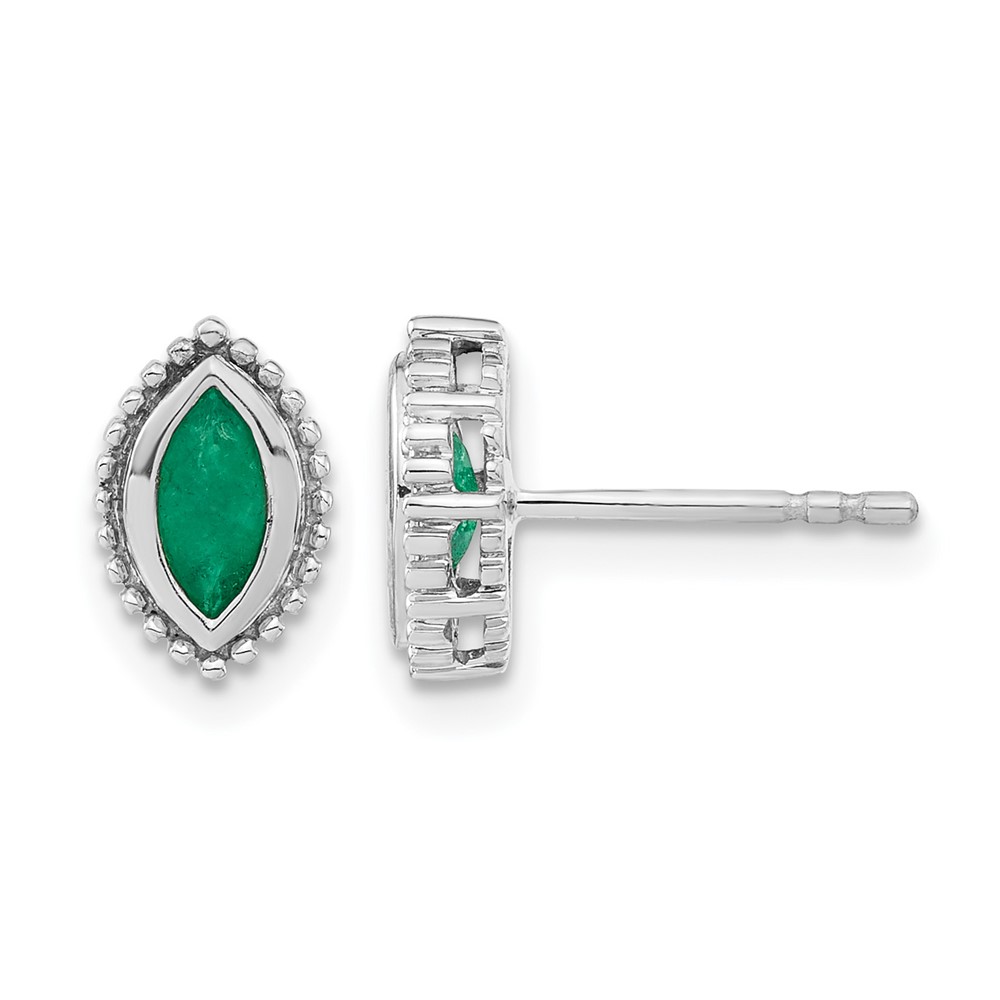 14k White Gold Marquise Emerald Post Earrings (EM7204-EM-W)